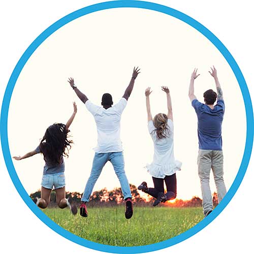 Pledge + Play - People Jumping - circle photo